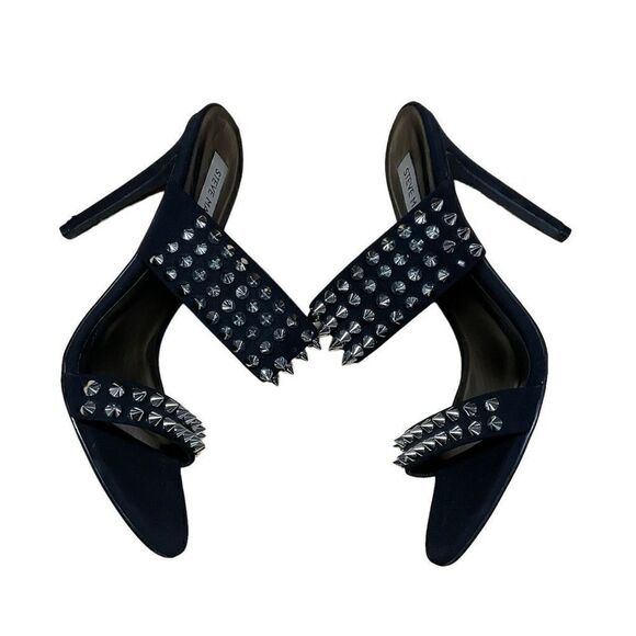 Steve Madden Radar Heels Sandals Black Silver Toned Studded Bands 4.5” Heels 8.5 - Picture 3 of 16